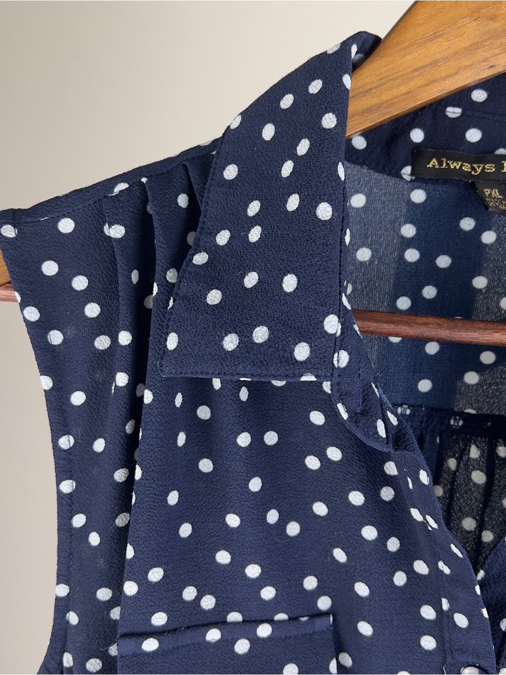 Always Indigo Navy Blue Polka Dot Sleeveless Shirtdress - Picture 3 of 8